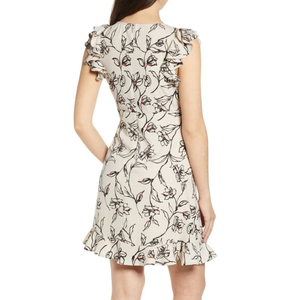 NWT LEITH Flutter Sleeve Minidress, Ivory Floral